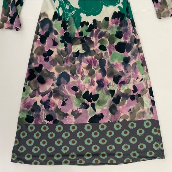 ETRO Green Purple Floral Abstract Printed 3/4 Sleeve Knee Length Dress - Picture 9 of 13